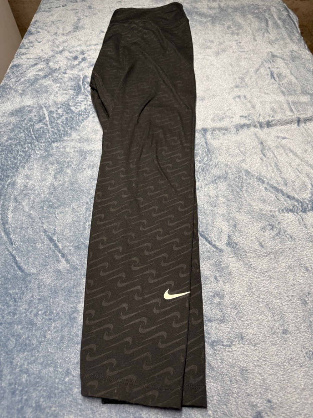 Nike Black Leggings with White Swoosh and Wave Print